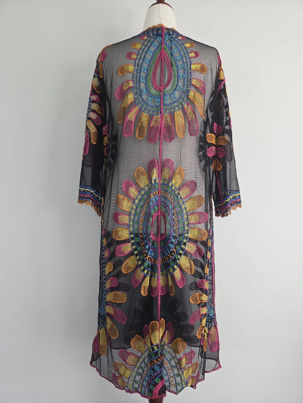 Rachel Zoe Black Sheer Multicolor Embroidered Kimono Cover-Up Size OS - Picture 3 of 8